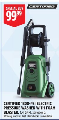 CERTIFIED 1800-PSI ELECTRIC PRESSURE WASHER WITH FOAM BLASTER
