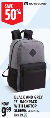 BLACK AND GREY 17˝ BACKPACK WITH LAPTOP SLEEVE