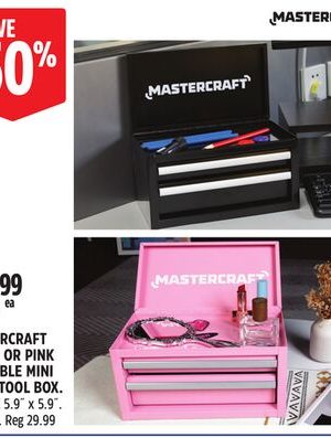 MASTERCRAFT BLACK OR PINK PORTABLE MINI STEEL TOOL BOX