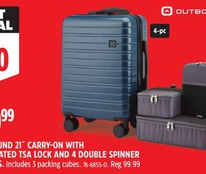 OUTBOUND 21˝ CARRY-ON WITH INTEGRATED TSA LOCK AND 4 DOUBLE SPINNER WHEELS