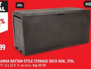 KETER SAMOA RATTAN-STYLE STORAGE DECK BOX, 270L