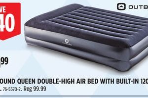 OUTBOUND QUEEN DOUBLE-HIGH AIR BED WITH BUILT-IN 120V PUMP