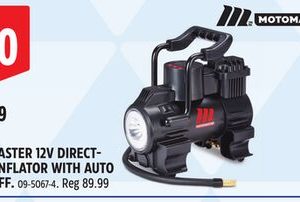 MOTOMASTER 12V DIRECT- DRIVE INFLATOR WITH AUTO SHUT-OFF