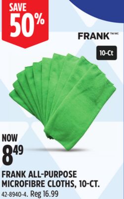 FRANK ALL-PURPOSE MICROFIBRE CLOTHS, 10-CT