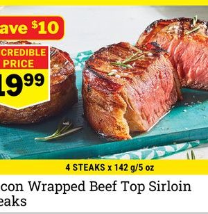 Bacon Wrapped Beef Top Sirloin Steaks