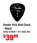 Fender Pick Wall Clock - Black