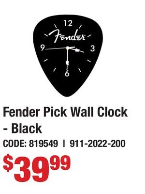 Fender Pick Wall Clock - Black
