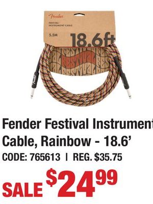 Fender Festival Instrument Cable, Rainbow - 18.6'