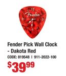 Fender Pick Wall Clock - Dakota Red