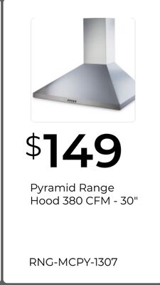 Pyramid Range Hood 380 CFM - 30"