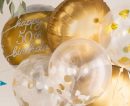 Golden Age "50" Round Transparent Confetti Latex Balloons, Gold, 12-in, 6-pk, for Birthday Party