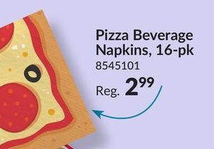 Pizza Square Paper Disposable Beverage Napkin, Multi-Colour, 5-in, 16-pk, 2-ply, for Birthday/Summer/Party