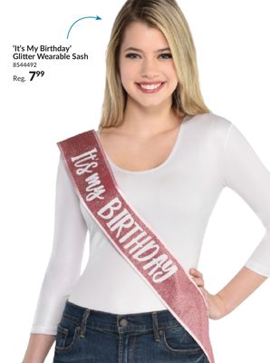 It's My Birthday" Glitter Wearable Sash, Pink, One Size, for Birthday Party