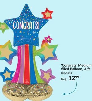 Congrats Star Bursts Mid-Size Airloonz Balloon Decoration for Graduation/Celebration Parties