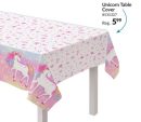 Amscan Unicorn Rectangle Plastic Reusable Table Cover, Pink/White, 54 x 96-in