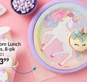 Unicorn Round Paper Disposable Lunch Plates, Pink/Purple, 9-in, 8-pk, for Birthday Party