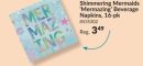 Shimmering Mermaids "Mermazing" Square Paper Disposable Beverage Napkins, Blue, 5-in, 16-pk, 2-ply, for Birthday Party