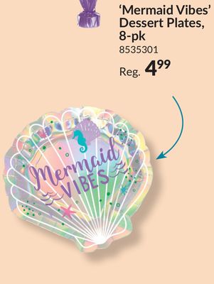 "Mermaid Vibes" Shell Paper Disposable Dessert Plates, Iridescent Purple, 7-in, 8-pk, for Birthday Party