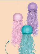 Shimmering Mermaids Jellyfish Paper Lantern Hanging Decorations, Pink/Blue/Purple, 35-in, 3-pk, for Birthday Party
