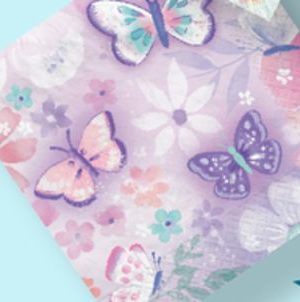 Flutter Butterfly Square Paper Disposable Beverage Napkins, Purple, 5-in, 16-pk, 2-ply, for Birthday Party