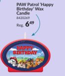 Nickelodeon PAW Patrol Chase/Marshall/Rubble/Skye "Happy Birthday" Wax Candle, Blue/Red, 4.5-in, for Birthday Party