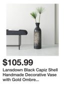 Lansdown Black Capiz Shell Handmade Decorative Vase with Gold Ombre Design, 9" x 9" x 34"
