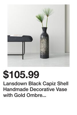 Lansdown Black Capiz Shell Handmade Decorative Vase with Gold Ombre Design, 9" x 9" x 34"