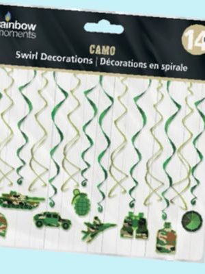 Camo "Happy Birthday" Swirl Hanging Decoration, Green, 14-pk, for Birthday Party#854-5151-8