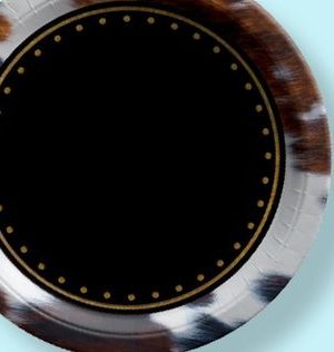 Western Round Disposable Paper Plates, Black/Brown/White, 10-in, 8-pk, for Halloween/Cowboy/Cowgirl/Western Party