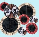 Western Paper Fan Decorating Kit, Multi-Colour, 8-pk, Indoor/Outdoor Decoration for Birthday/Cowboy/Western Party