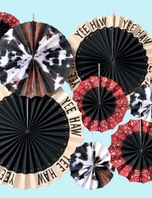 Western Paper Fan Decorating Kit, Multi-Colour, 8-pk, Indoor/Outdoor Decoration for Birthday/Cowboy/Western Party