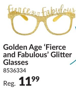 Golden Age "Fierce and Fabulous" Glitter Glasses, Gold, One Size, Wearable Accessory for Birthdays