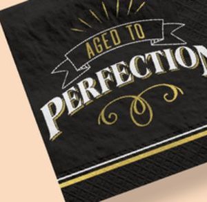 Better with Age "Aged to Perfection" Square Paper Disposable Lunch Napkins, Black/Gold, 6.5-in, 16-pk, 2-ply, for Birthday Party
