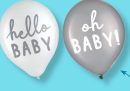 Soft Jungle "Hello Baby" Round Latex Balloons, White/Silver, 12-in, 15-pk, for Baby Shower/Gender Reveal