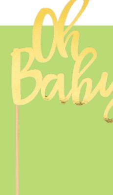 Oh Baby!" Foil Cake Treat Topper, Gold, 8-in, for Gender Reveal/Baby Shower
