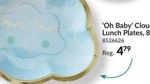 Oh Baby Cloud Paper Disposable Lunch Plates, Gold/Blue, 8.5-in, 8 pk, for Baby Shower/Gender Reveal