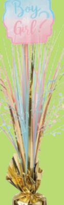 Boy or Girl Metallic Tinsel Spray Burst Centerpiece Table Decoration, Blue/Pink, 18-in, for Gender Reveal