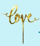 "Love" Foil Cake Treat Topper, Gold, 6.5-in, for Engagement Party/Anniversary/Wedding