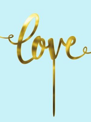 "Love" Foil Cake Treat Topper, Gold, 6.5-in, for Engagement Party/Anniversary/Wedding