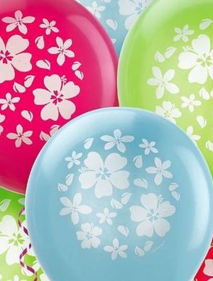 Round Latex Balloons, Red/Blue/Green, Hibiscus Flower, 12-in, 15-pk, for Summer Party