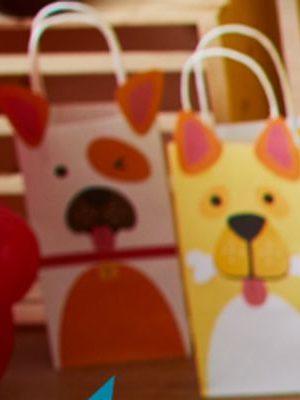 Dog Party Rectangle Paper Party Treat Bags, Yellow, 9.5-in, 4-pk, for Birthday Party