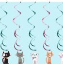 Cat Party Swirl Hanging Decorations, Green/Pink, 3.25-ft, 5-pk, for Birthday Party