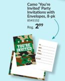 Camo "You're Invited" Party Invitations with Envelopes, 8-pk, for Birthday/Party