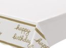 Golden Age "Happy Birthday" Rectangle Plastic Reusable Table Cover, Gold/White, 54x96-in, for Milestine Birthday