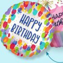 Happy Birthday" Round Satin Foil Balloon, Multi-Coloured, Painterly Dots, 18-in, Helium Inflation & Ribbon Included for Birthday Party