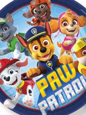 Nickelodeon PAW Patrol Chase/Marshall/Skye Round Paper Disposable Dessert Plates, Blue, 7-in, 8-pk, for Birthday Party