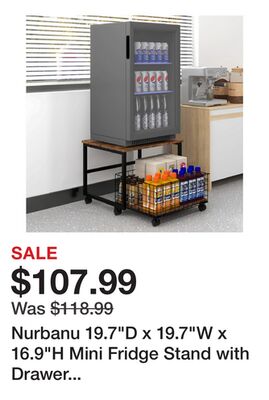 Nurbanu 19.7"D x 19.7"W x 16.9"H Mini Fridge Stand with Drawer Basket Mobile Beverage Fridge Stand Home Kitchen Storage Shelves
