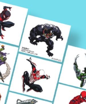 Disney Marvel Spider-Man Venom/Green Goblin Assorted Temporary Tattoos, Black/Red, 8-pk, Wearable Favours for Birthdays