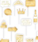 Golden Age "Let's Celebrate" Photo Booth Sign Props, Gold, 15-in, 13-pk, for Birthday Party