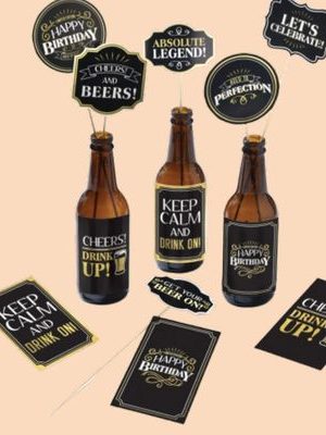 Better with Age "Cheers and Beers" Beer Kit Table Decorating Kit Centerpieces, Gold/Black, 16-in, 12-pk, for Birthday Party